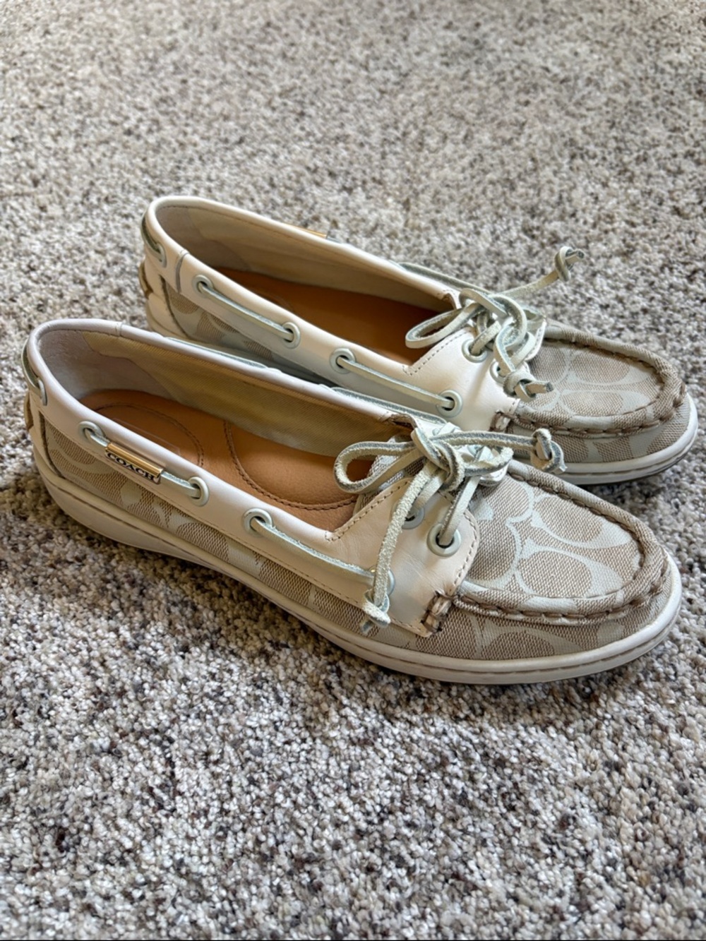 Coach Richelle Beige Signature Boat Shoes 6.5